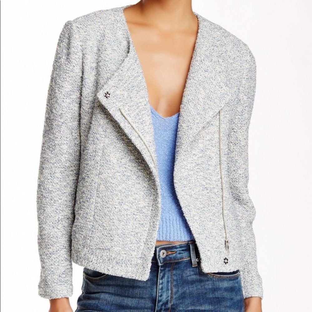 NEW Joie Balina Moto Jacket Blue White Tweed
